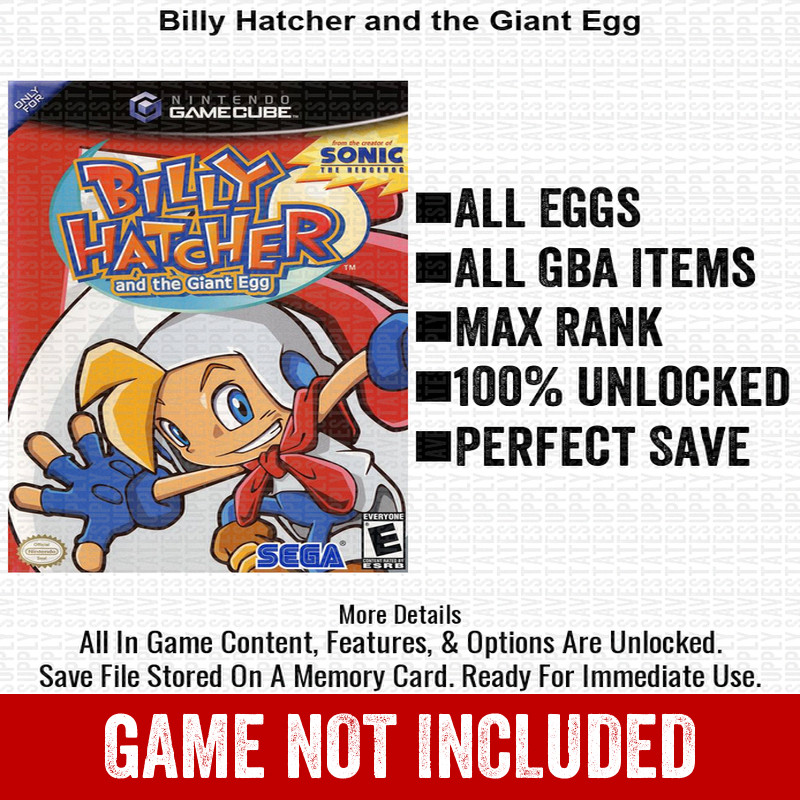 Billy Hatcher and the Giant Egg 100% Nintendo GameCube Memory Card Save CHEATS