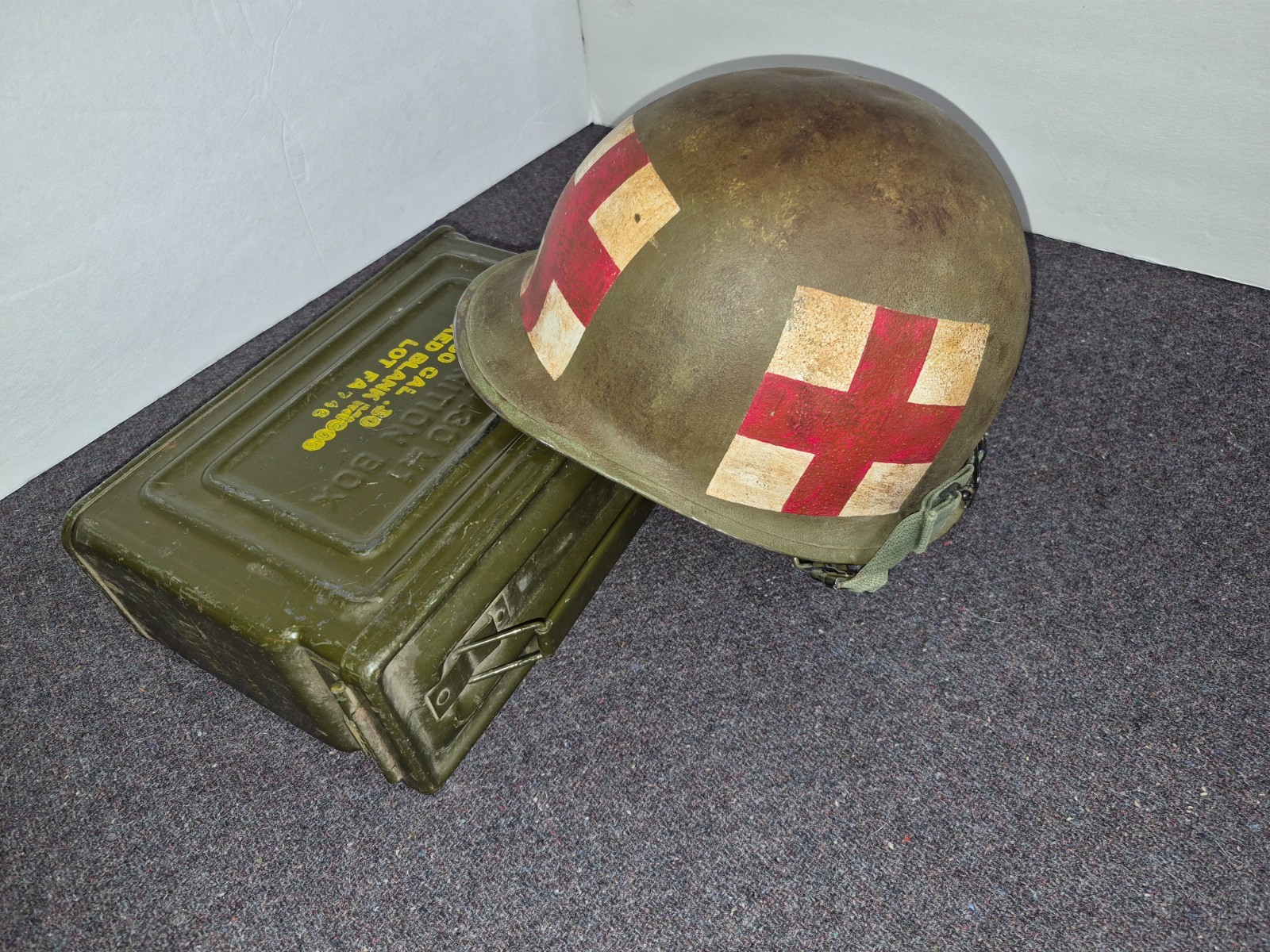 USGI WW II - Vietnam Rear Seam Swivel Bail Medic Helmet and F-Stone Liner