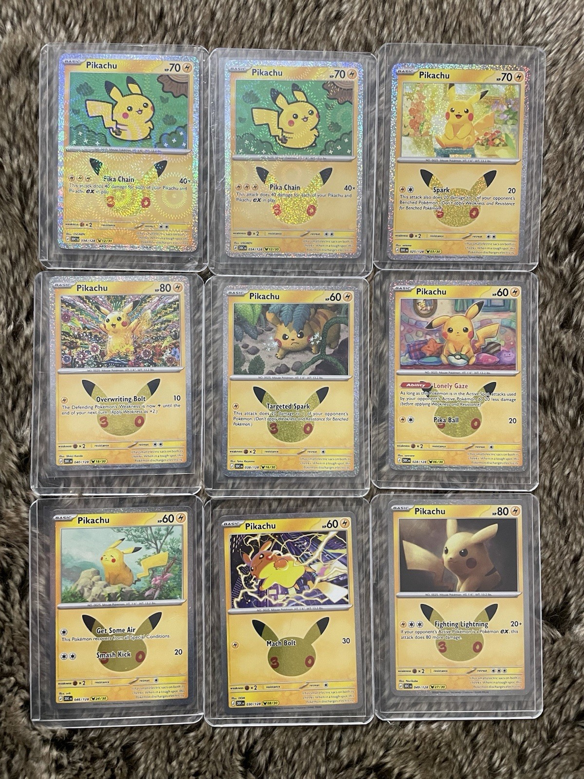 Pokémon TCG Pikachu 30th Anniversary Cards X 9