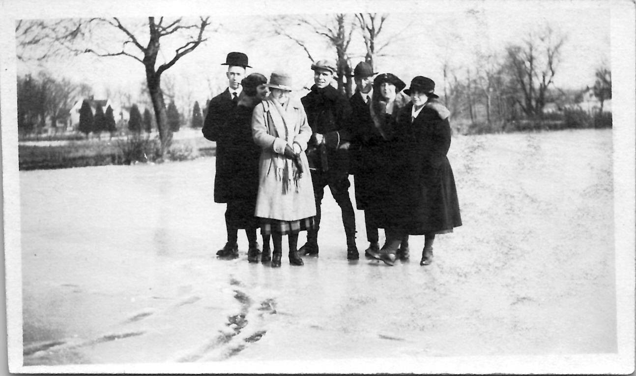 Group Family Friends Group Portrait Cold Winter Day 1920s B&W Antique VTG Photo