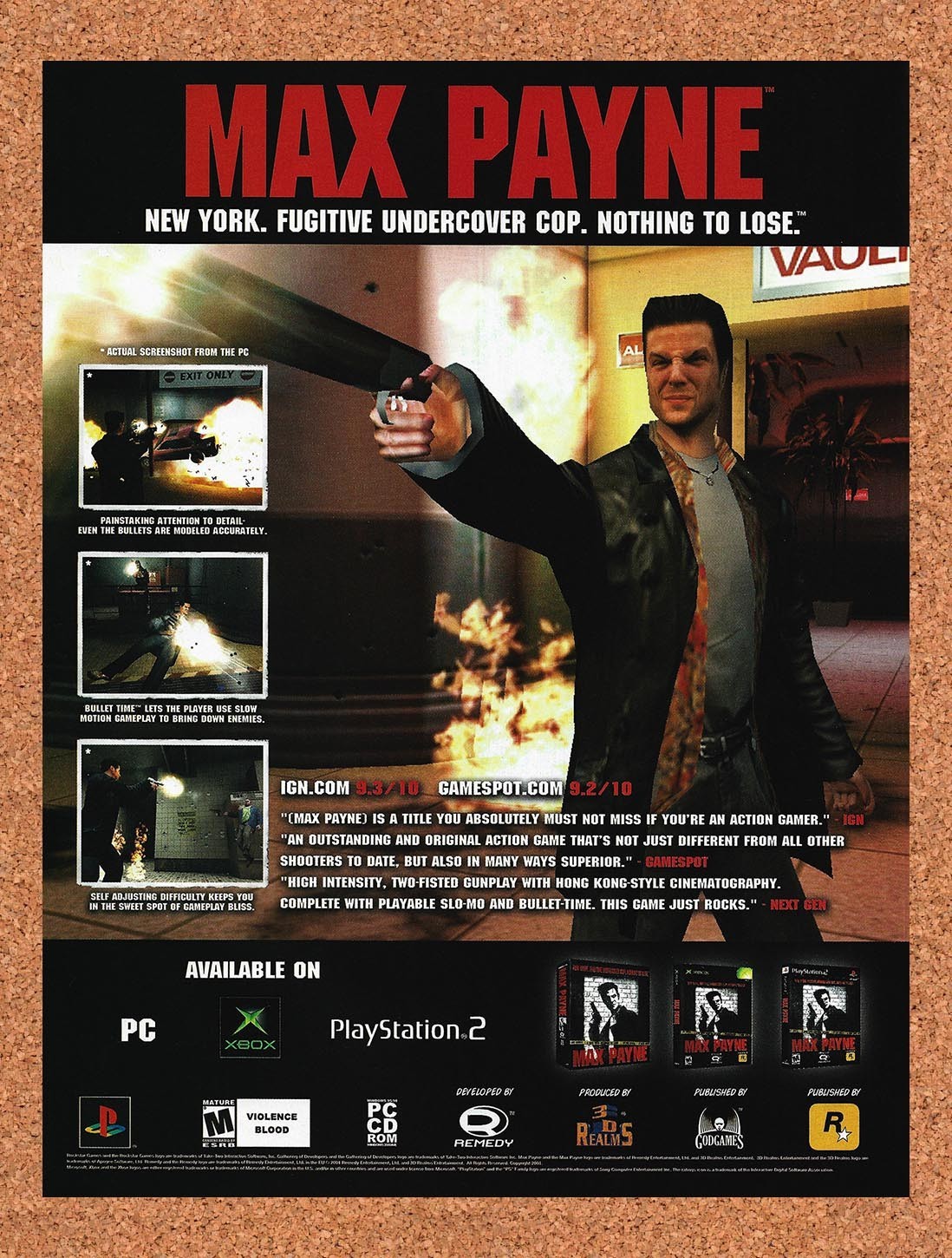 2002 Max Payne Xbox Original Advertisement / Retro Promo v6