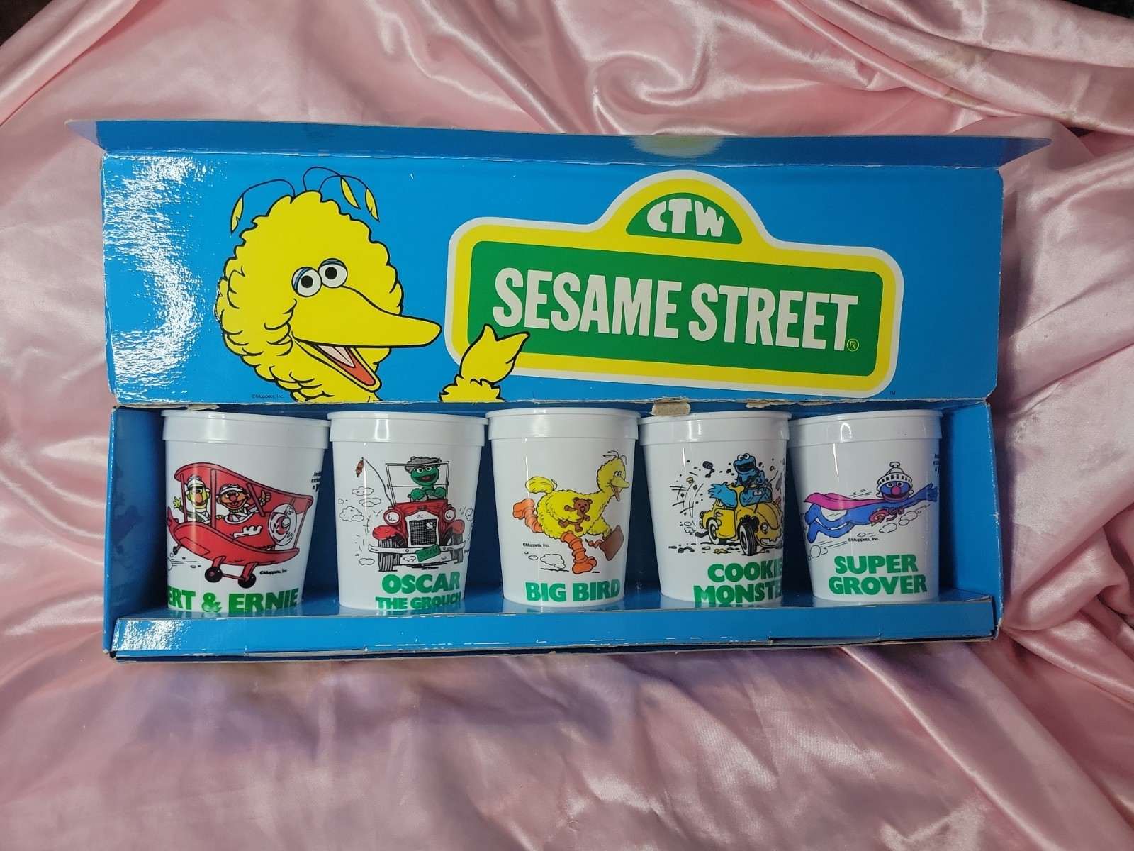 VERY RARE 1985 Sesame Street Follow That Bird Wendy's Cups Set PROMOTIONAL 