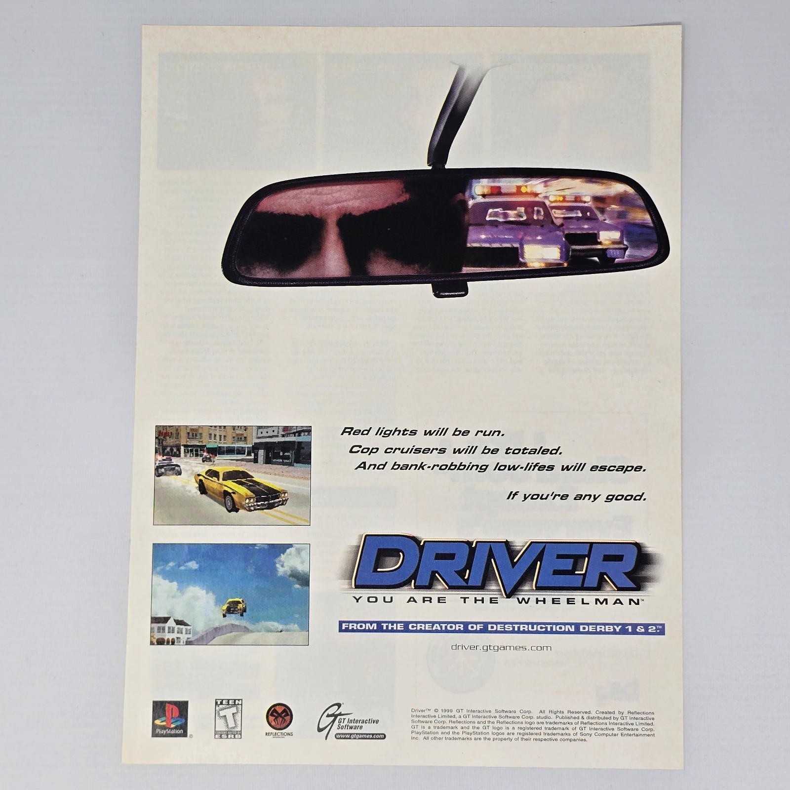 Driver You Are The Wheelman PlayStation PS1 Red Lights Print Ad/Poster