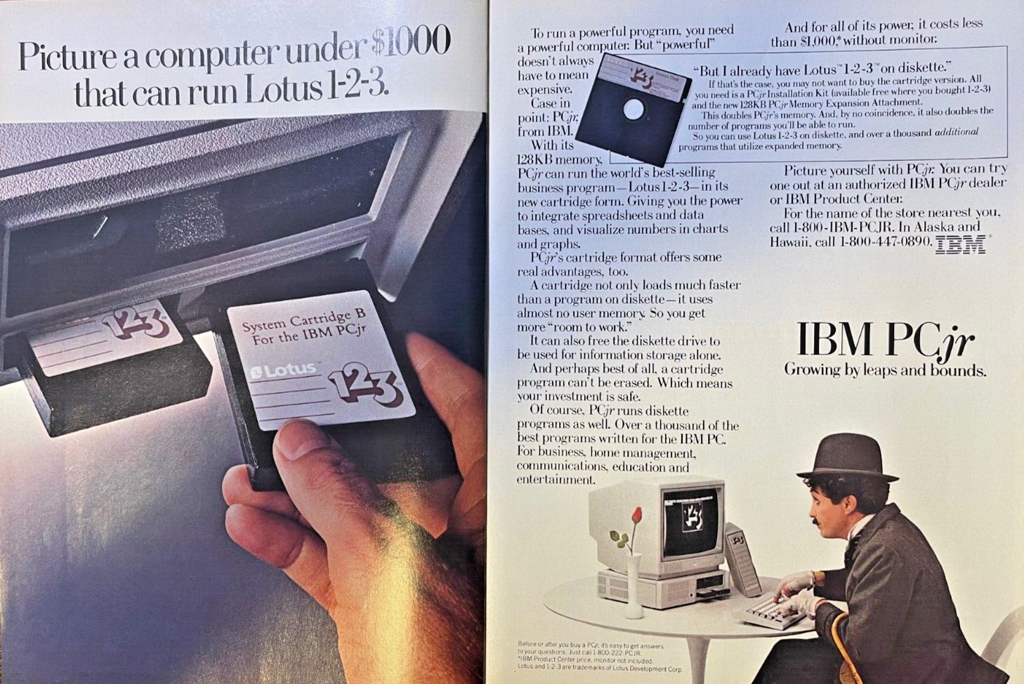 Magazine Advertisement 1985 IBM PC Jr Charle Chaplin