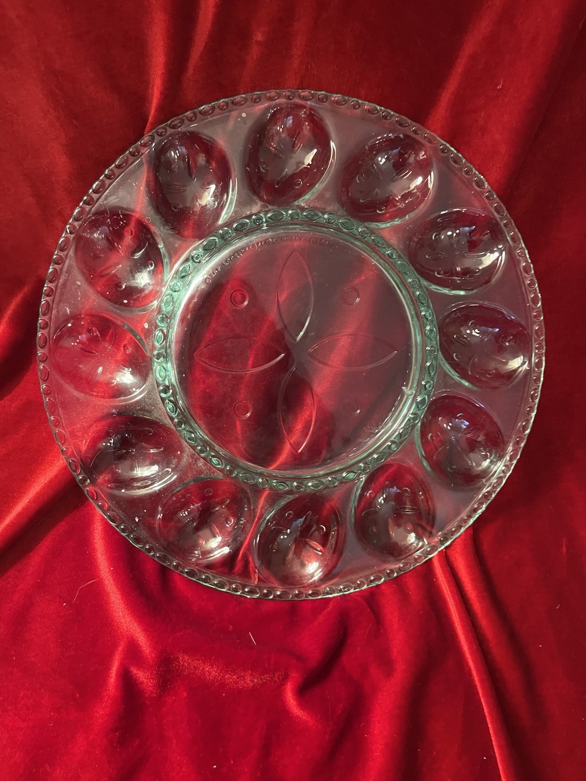Longaberger 2001 Egg Plate Clear With Box Easter Deviled Eggs Etched Fancy Party