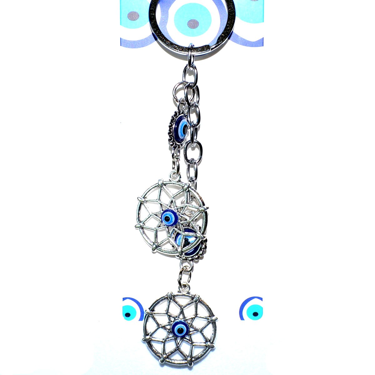 Double Dreamcatcher Evil Eye Keychain - Protection & Positive Energy Charm