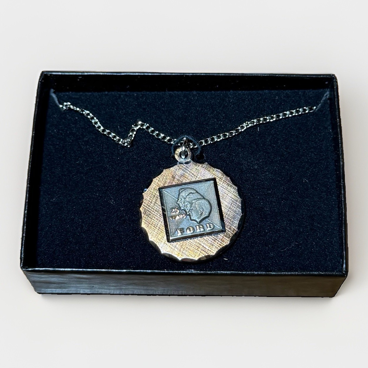 Vintage Gold Filled Ford 25 Year Employee Appreciation Pendant Necklace Silver