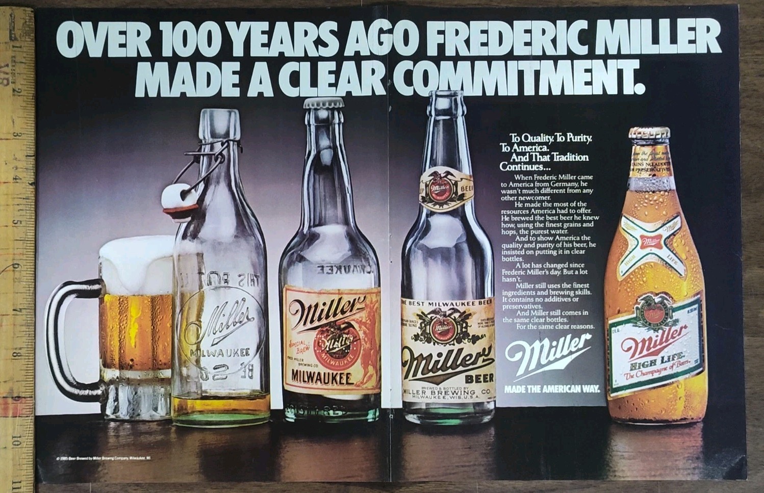1985 Miller Beer High Life Vintage 2-Page Magazine Ad Bottle History Breweriana