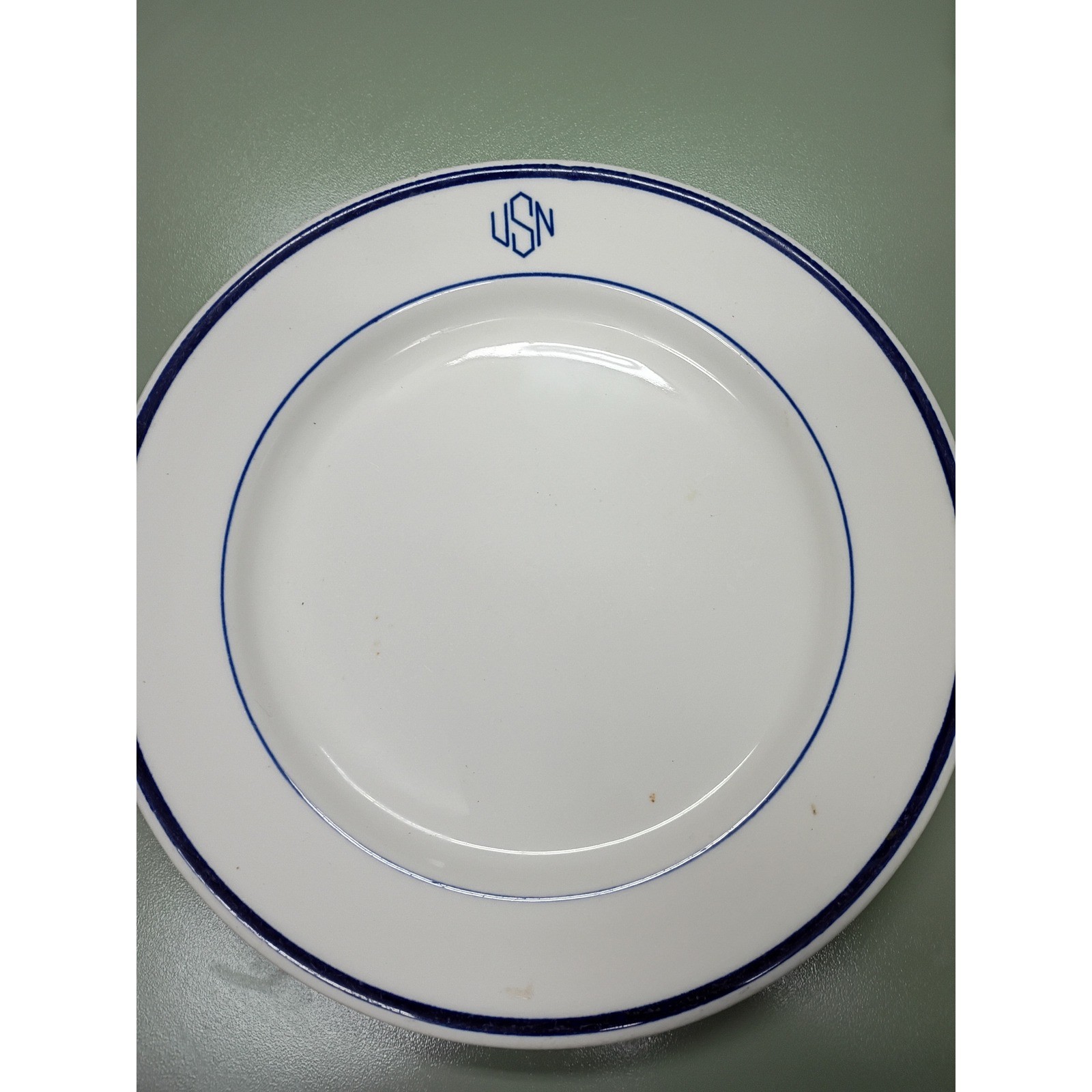 Vintage USN US Navy Shenango China Dinner Plate White Cobalt Blue 9.5 Inch
