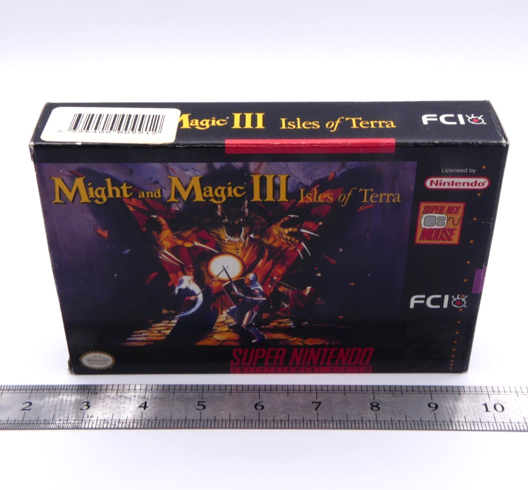 Authentic Might and Magic III Isles of Terra Super NIntendo SNES Game Box Only