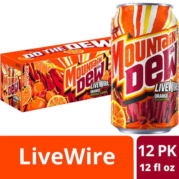 Mountain Dew Live Wire Orange 12 oz. cans 24-Pack Soda Pop - SAMEDAY SHIPP -