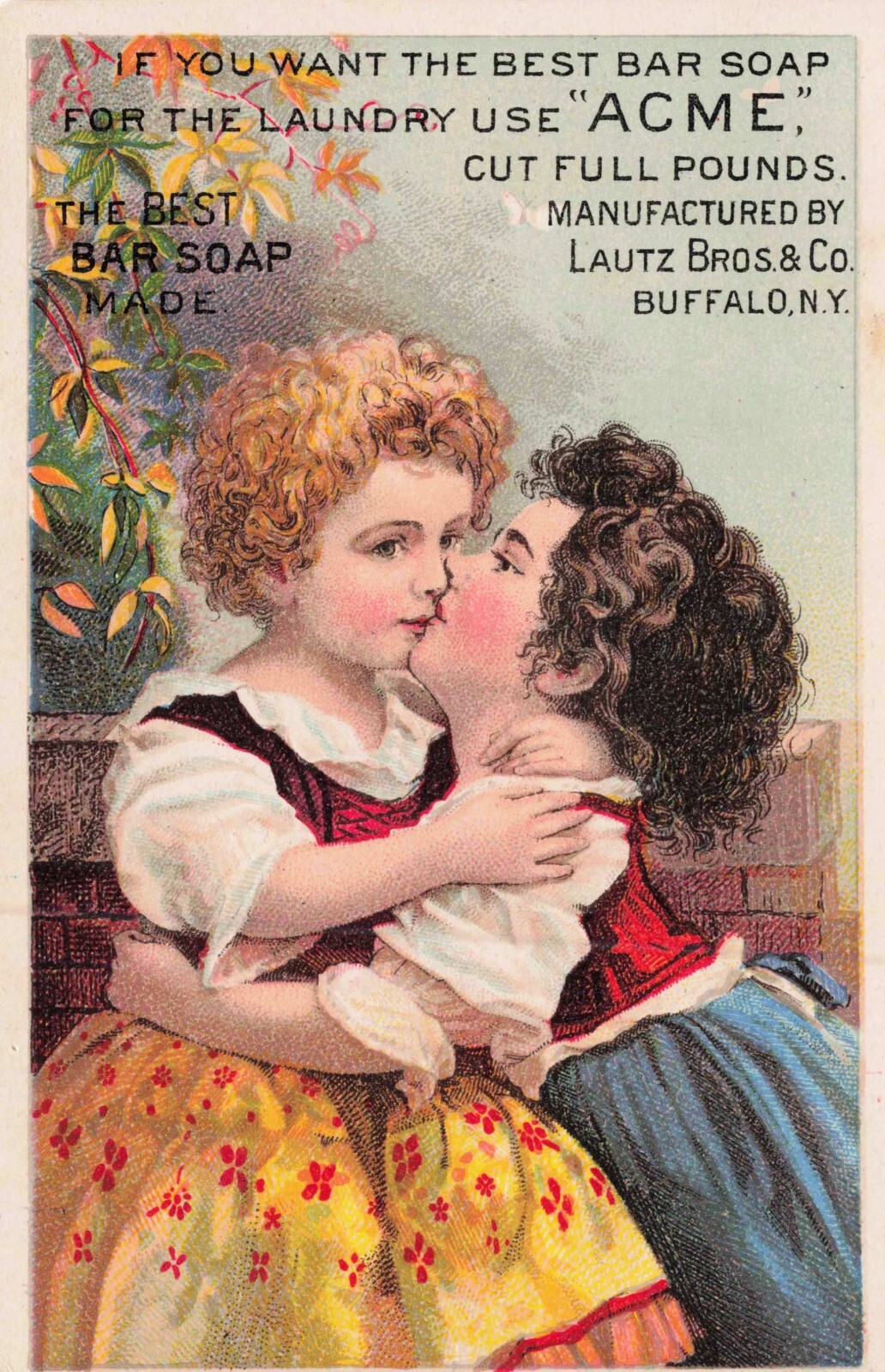 Antique Lautz Bros & CO Best Bar Soap Girls Kissing Buffalo New York Trade Card