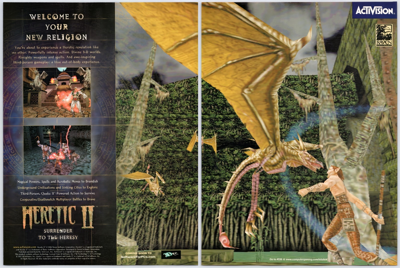 Heretic II - PC Game - Doom - Raven Software - Vintage Original Ad Promo 1998