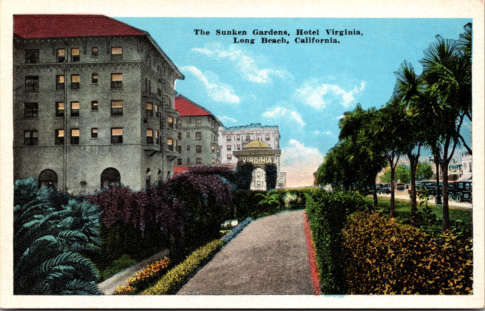Postcard The Sunken Gardens Hotel Virginia Long Beach California