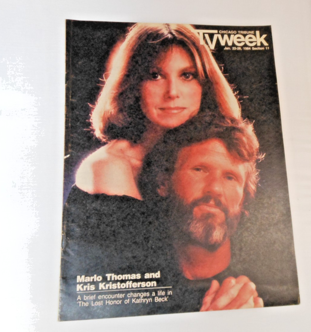 Chicago Tribune TV WEEK Guide Jan 22-28, 1984 Kris Kristofferson & Marlo Thomas