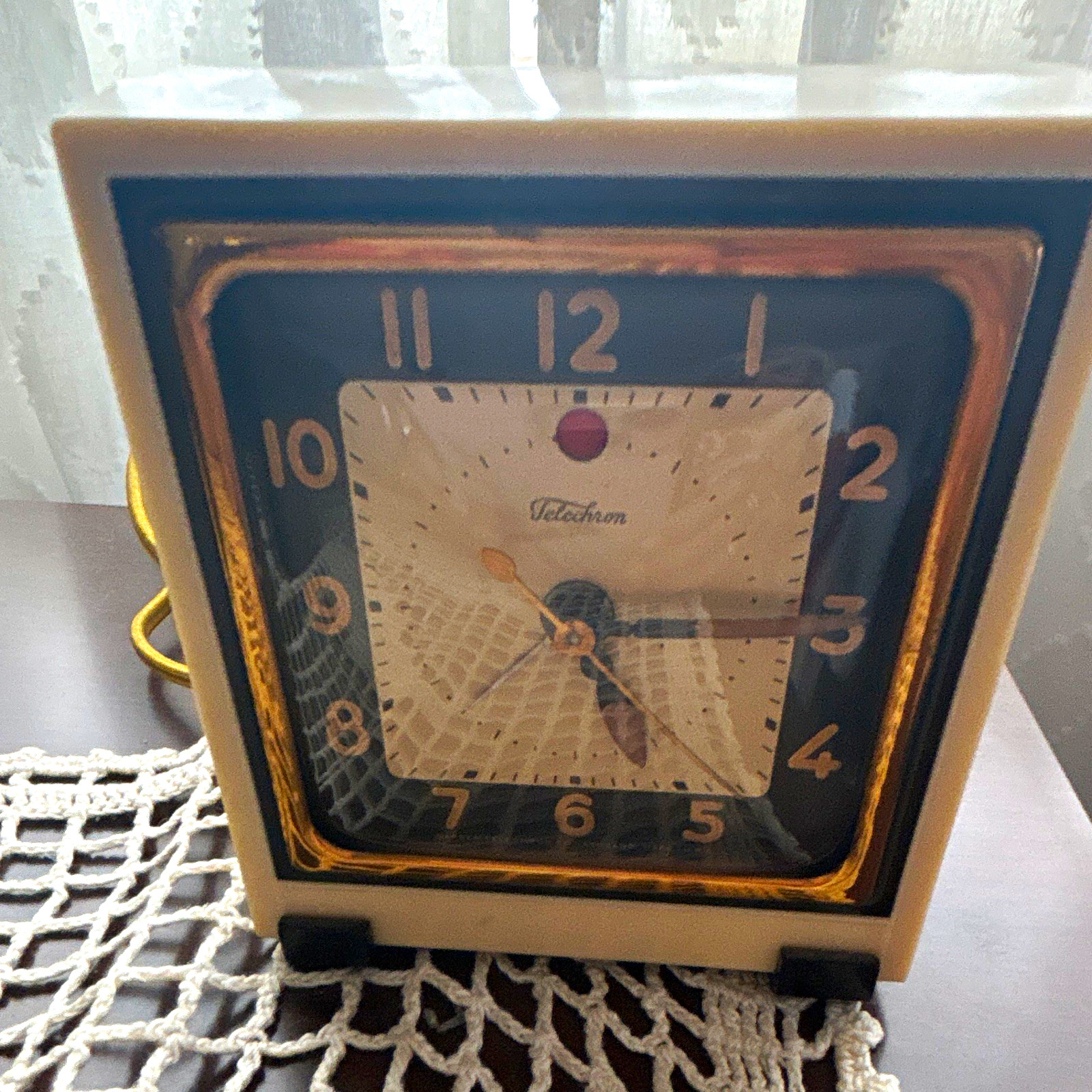 Telechron 1930’s art deco alarm clock Square Gold/Black Arabic Numerals