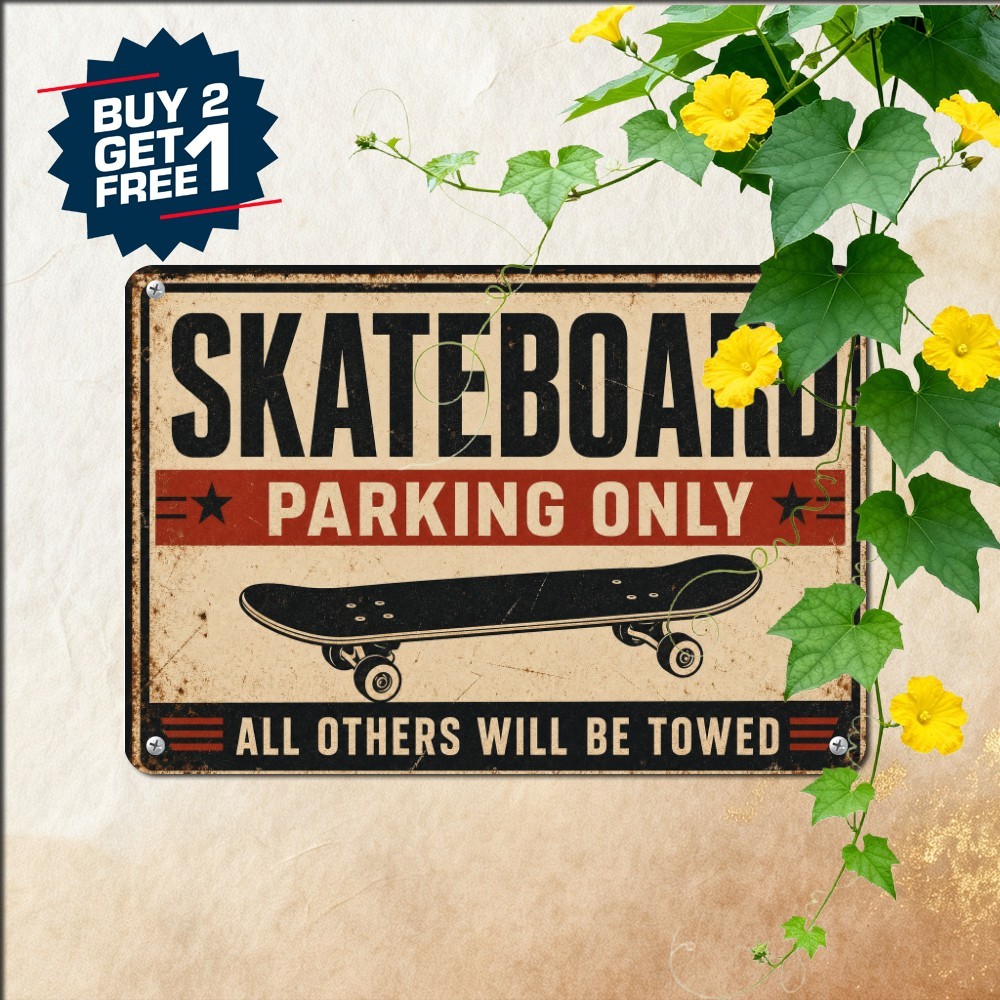 Skateboard Parking Only Sign Distressed Vintage Street Metal Plaque