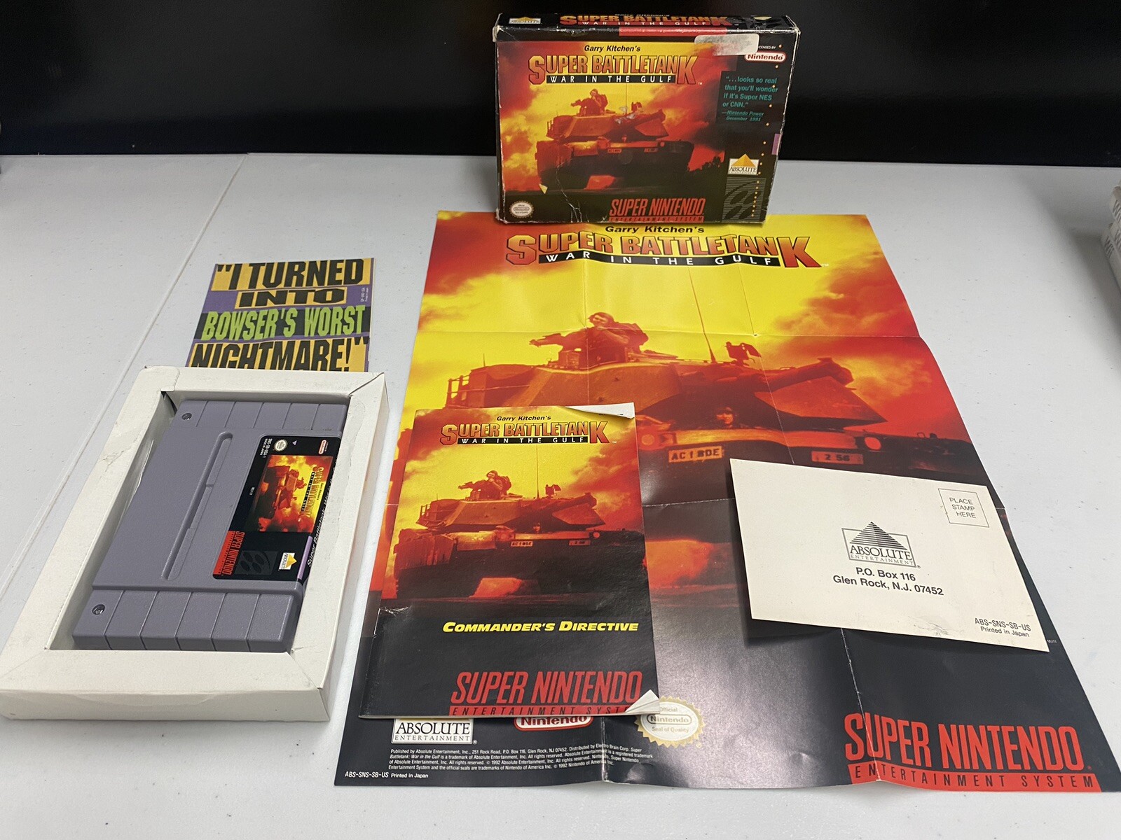 Super Battletank: War in the Gulf SNES Complete In Box With Rare Poster Tested