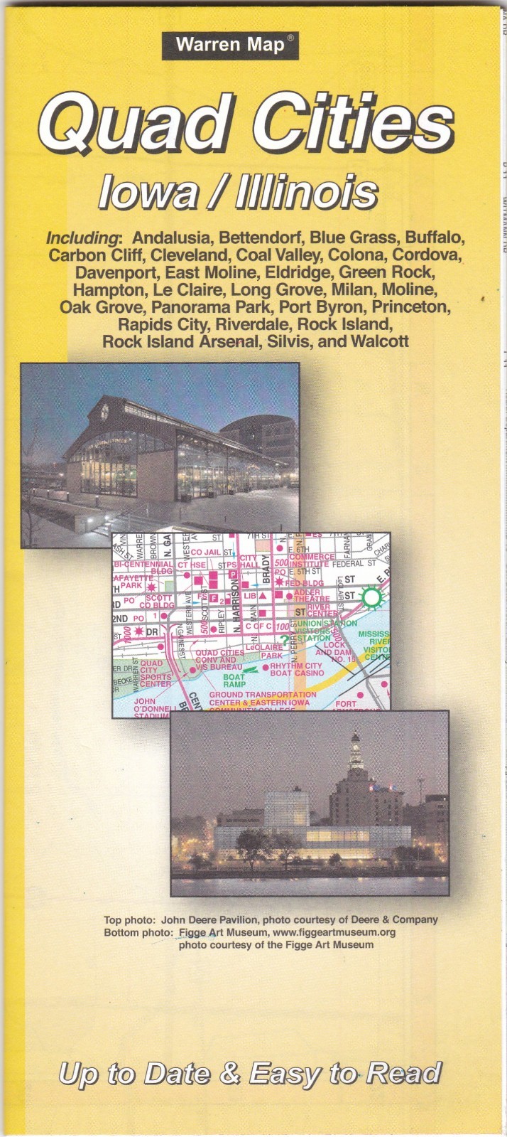Quad Cities Iowa Illinois Paper Folding Road Map 