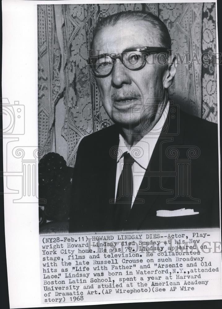 1968 Press Photo Howard Lindsay Actor Playwright - mjb06060