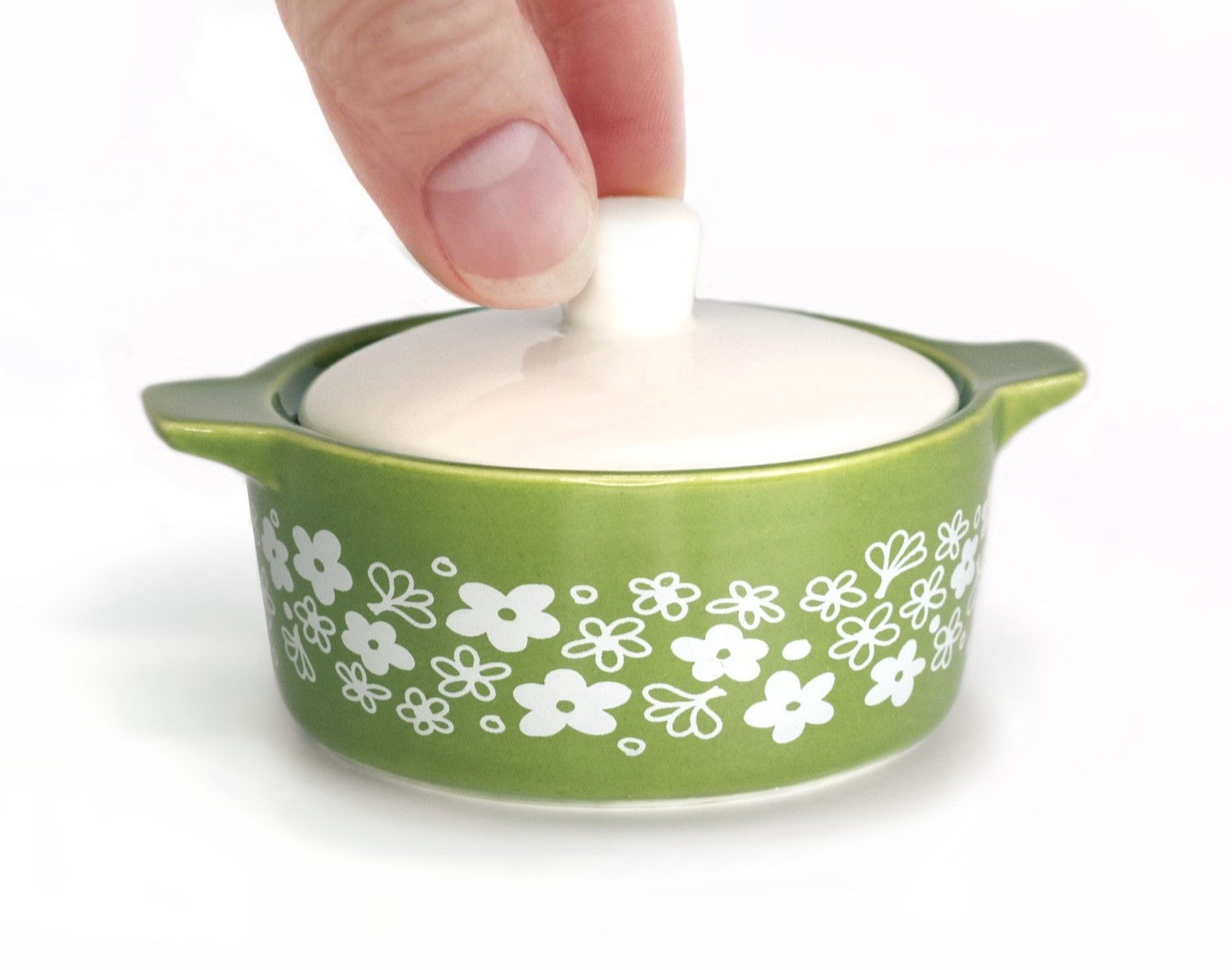 Spring Blossom Inspired Mini Ceramic Trinket Box 3.5” Green Vintage Style