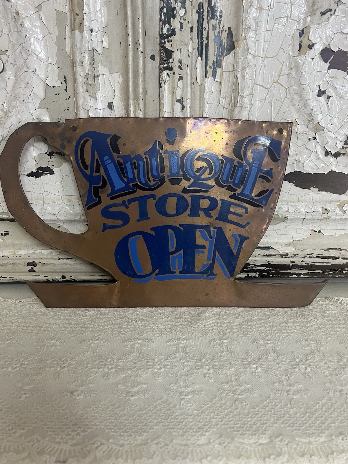 Vintage Copper Antique Store Sign