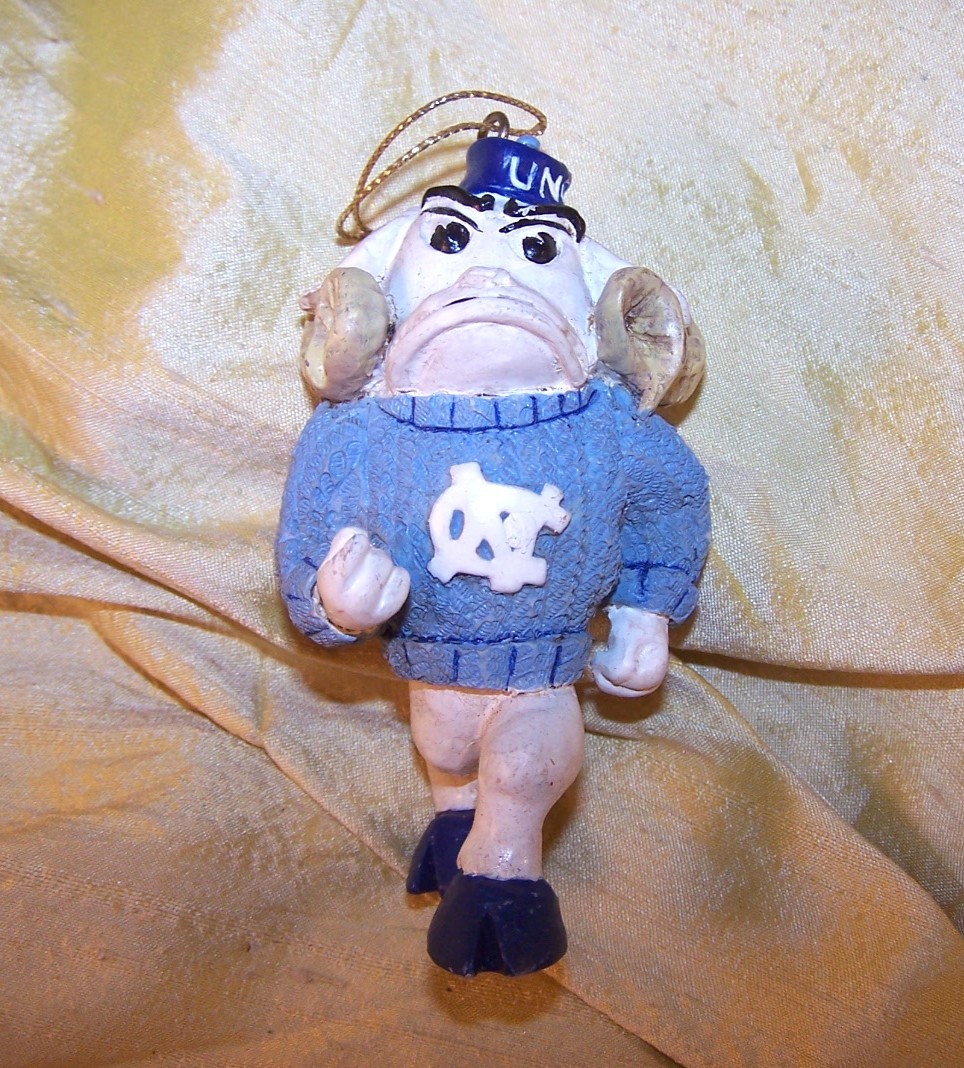 NICE University of North Carolina resin mascot Christmas ornament, 3 1/2