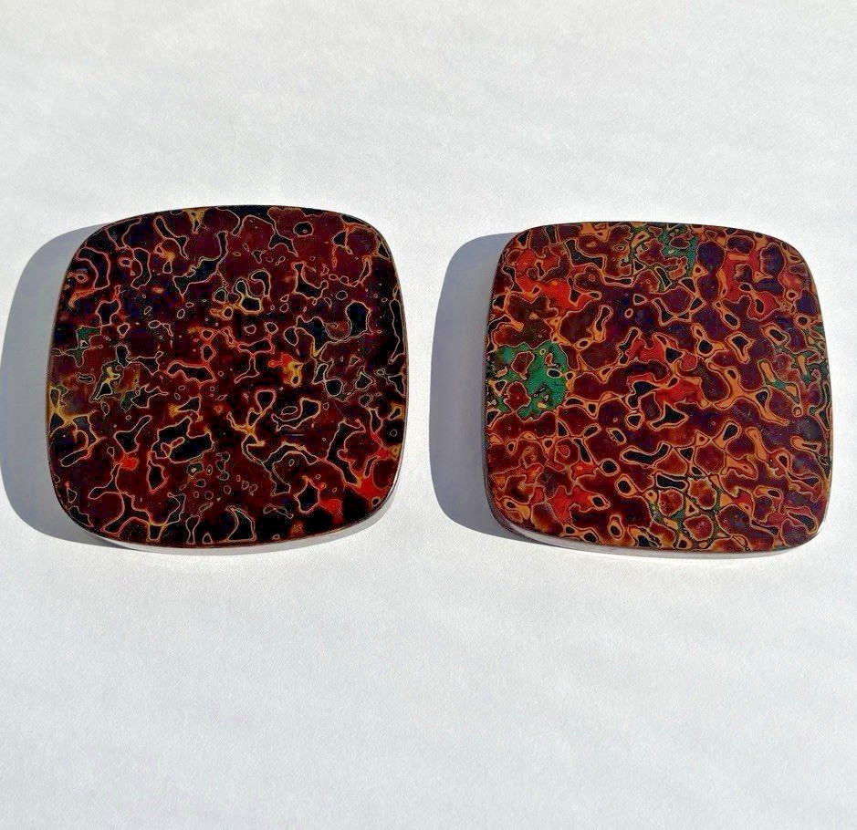 Vintage Japanese Tsugaru Nuri Lacquer Coaster Set of 2 Handmade 9cm Square