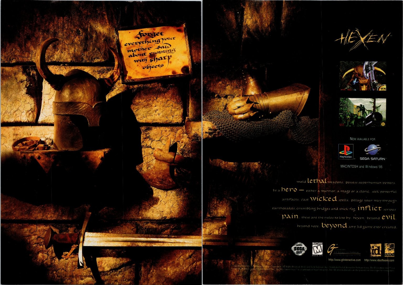 Hexen Original 1995 Vintage 2 Page Print Ad PlayStation Sega Saturn PC Mac