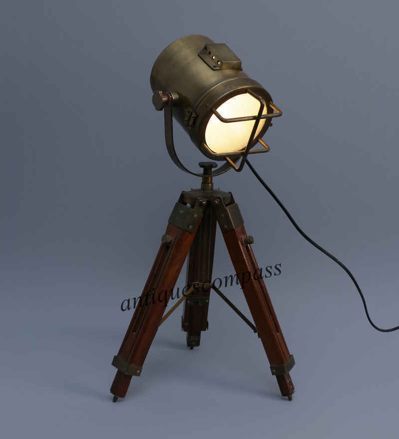 Antique Finish Searchlight Vintage Spot Light Tripod Mini Small Desk Table Lamp 