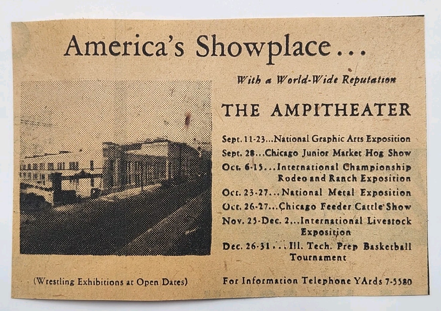 1950 The Ampitheater Chicago IL Illinois MCM Original Print Ad 50'S