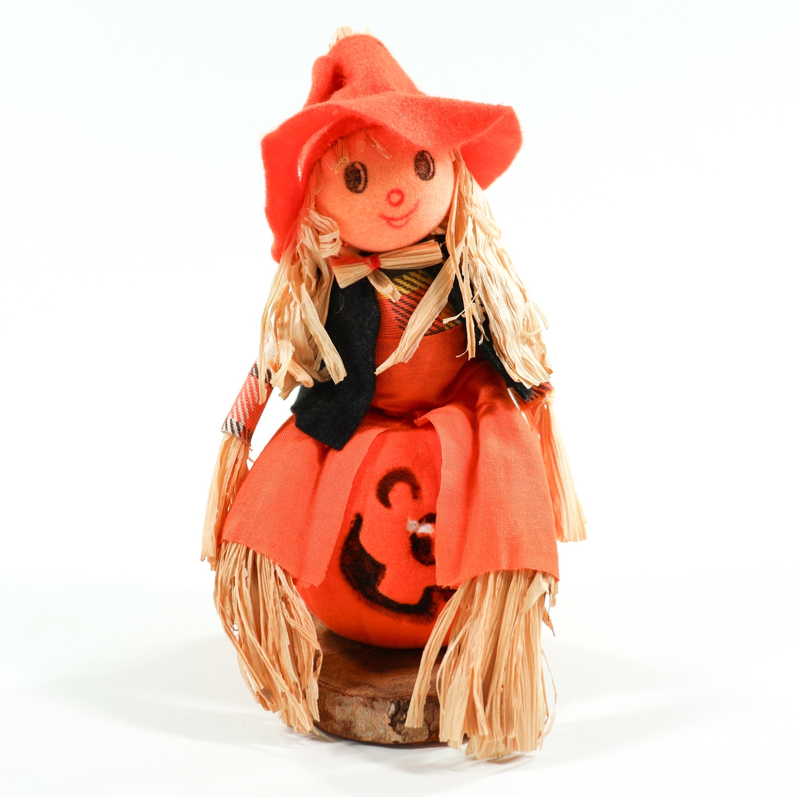 Vintage Halloween Pumpkin Scarecrow Styrofoam Felted Display Decoration Raffia