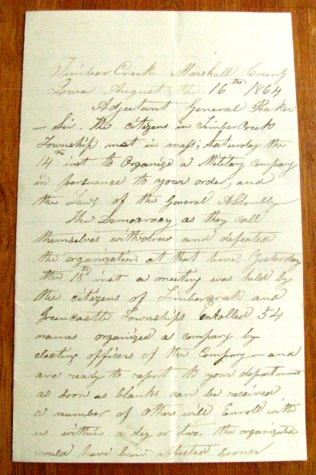 IOWA CIVIL WAR COPPERHEADS -A PATRIOT MILITIA  CALL TO ARMS LETTER