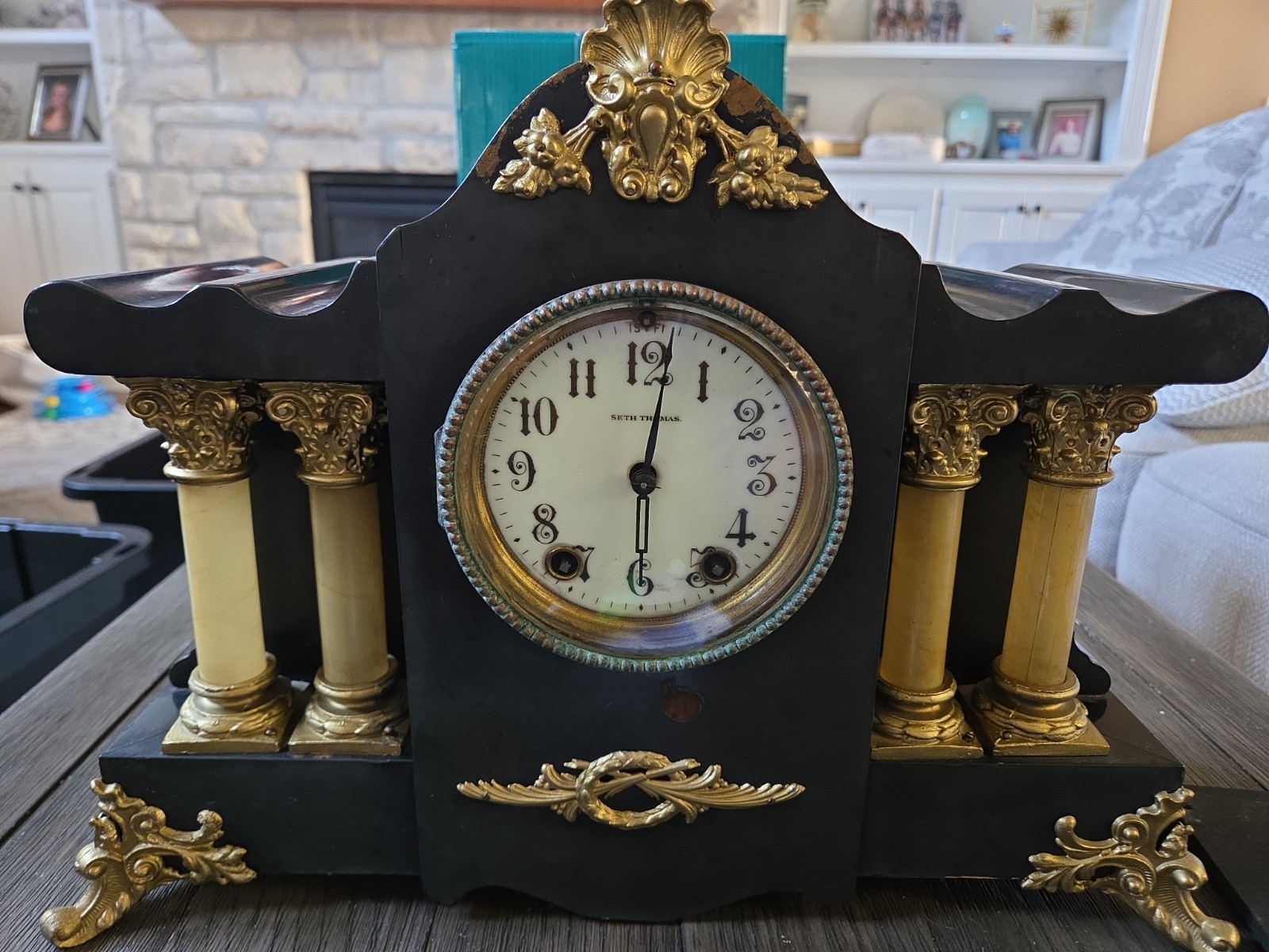 Antique c.1904 Seth Thomas Pasha Adamantine Mantel Clock 8-Day Key Pendulum WORK