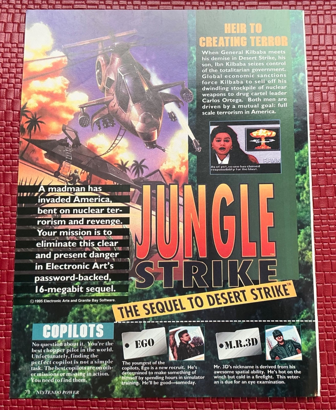 Jungle Strike Sequel Nintendo Print Ad Poster Art 8”x 10.5” Vintage Vtg Rare