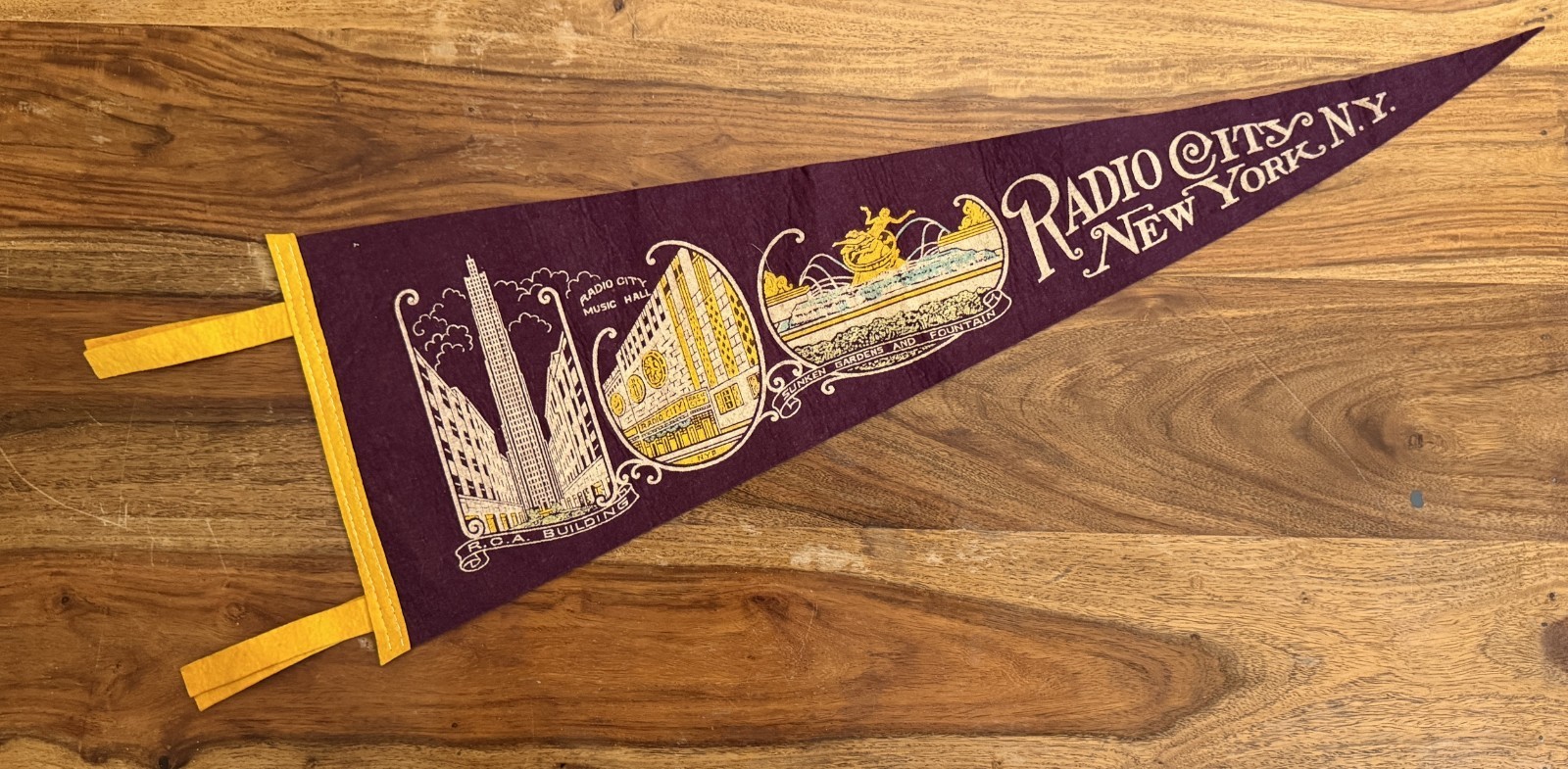 Vintage 1930s Radio City New York Felt Pennant RCA Building Music Hall