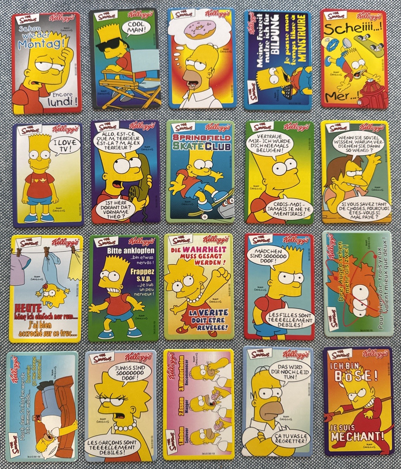 2001 Kellogg’s🔥THE SIMPSONS German Promo Trading Card Sticker Set (20) BART💥