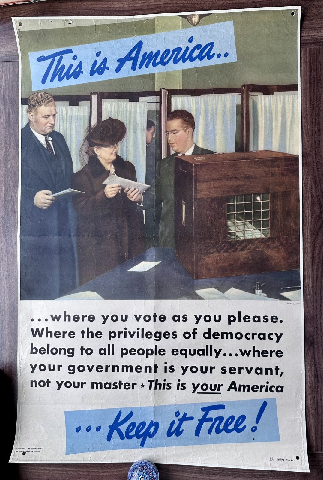 WWII Poster 1942 Sheldon Claire Company This Is America Keep It Free Voting