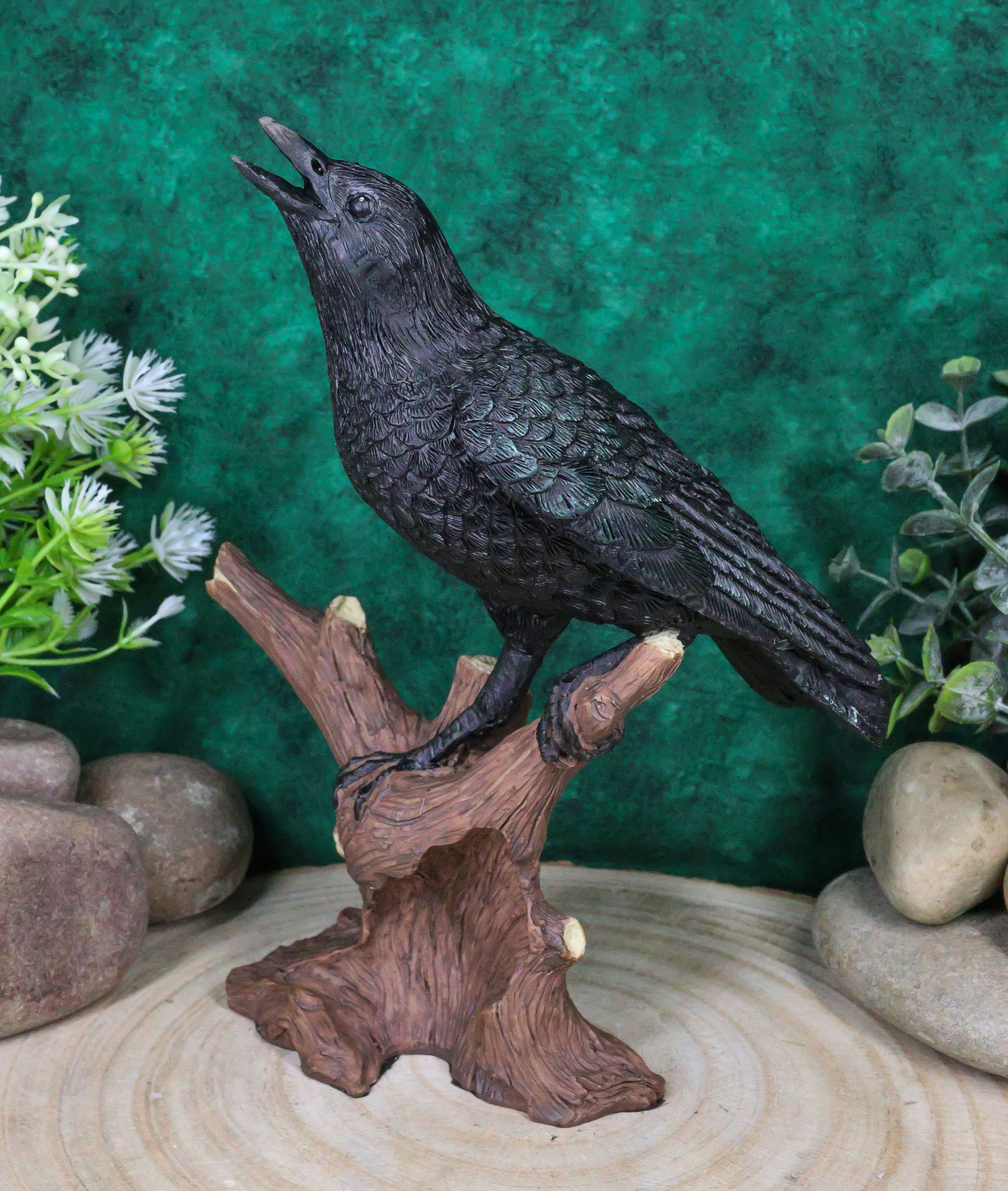 Ebros Crowing Raven Perched On Tree Branch 8.25