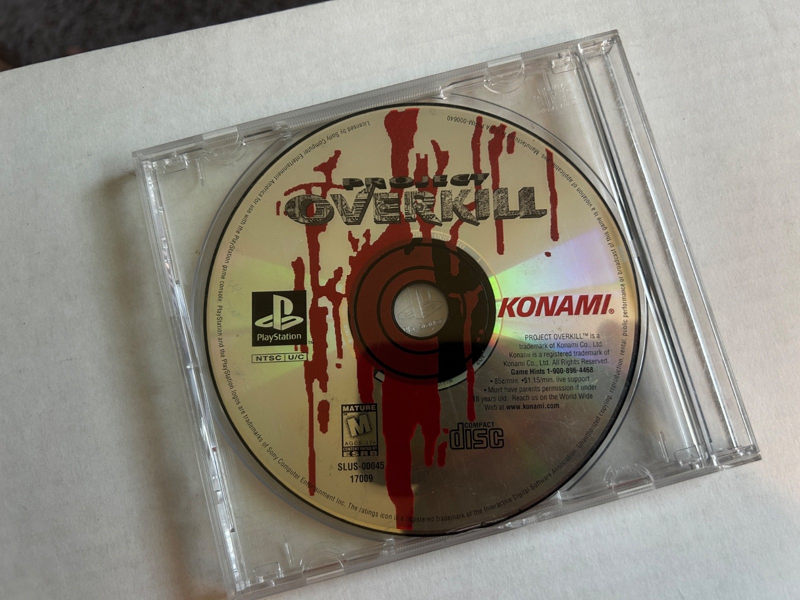 Project Overkill Konami Sony Playstation 1 PS1 Great Condition DISK ONLY