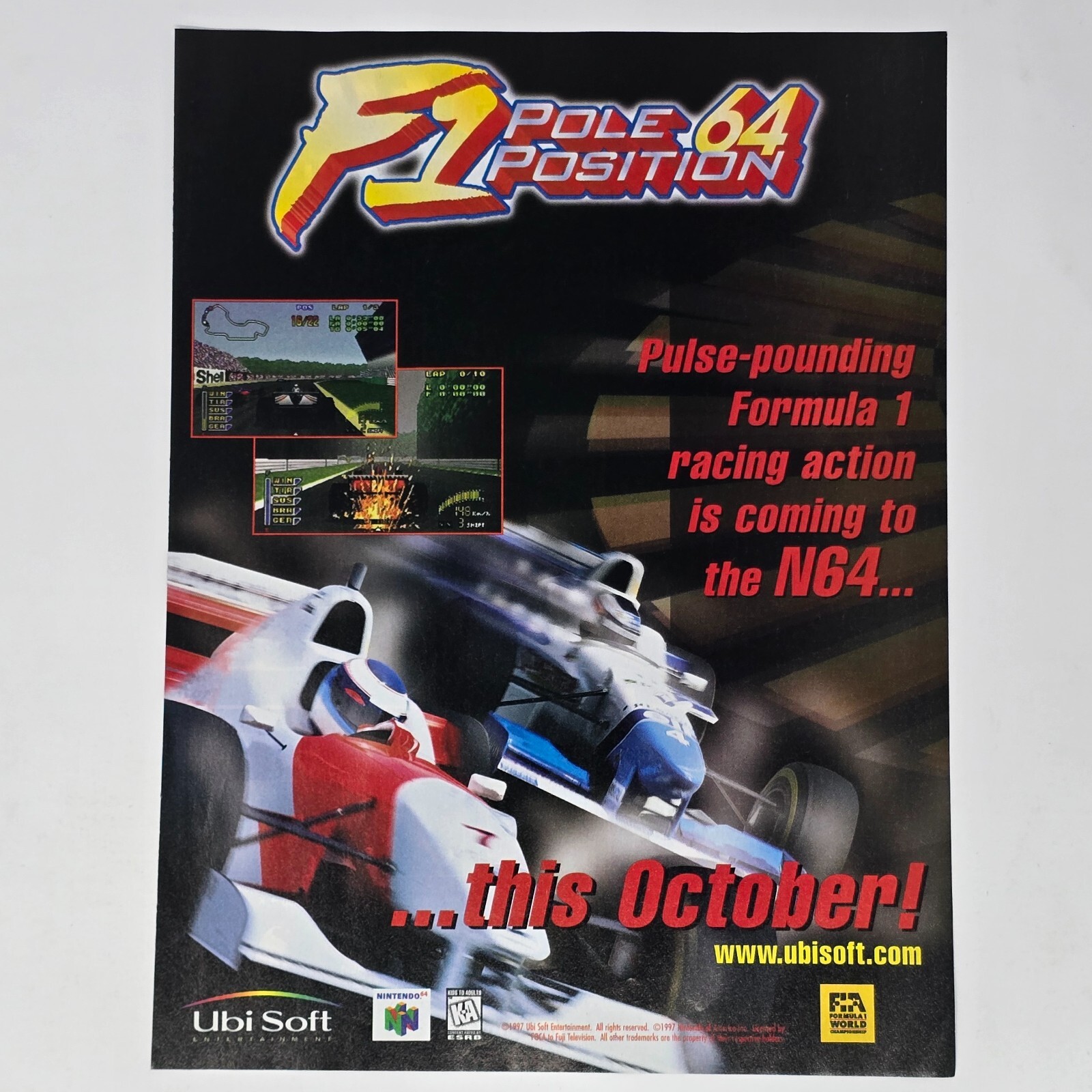 F1 Pole Position 64 Nintendo 64 N64 Pulse Pounding Print Ad/Poster Promo Art