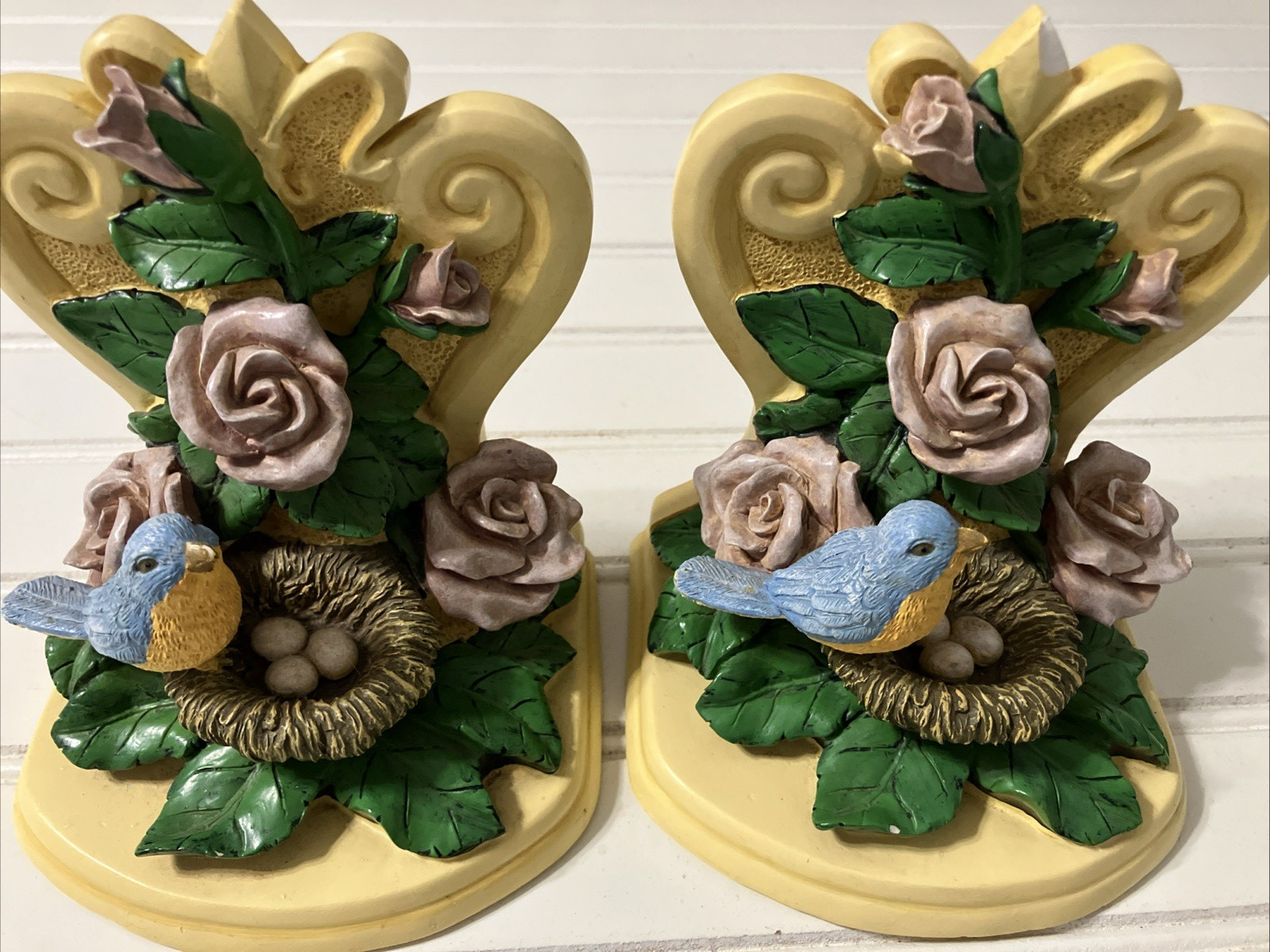 Vintage Pair of Bookends Bluebirds Made of Resin Chalkware Country Decor