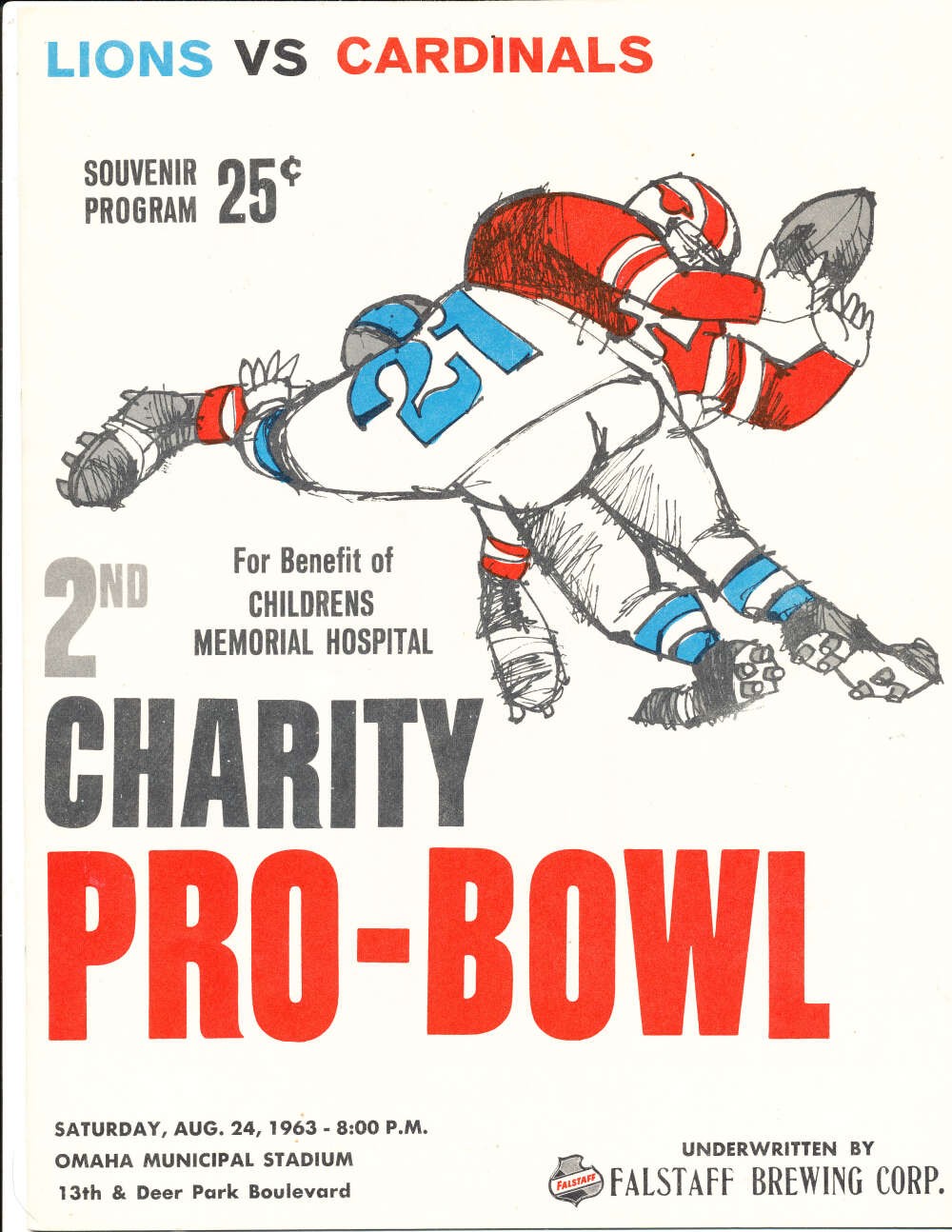 8/24 1963 Detroit Lions vs St. Louis Cardinals Program em f4