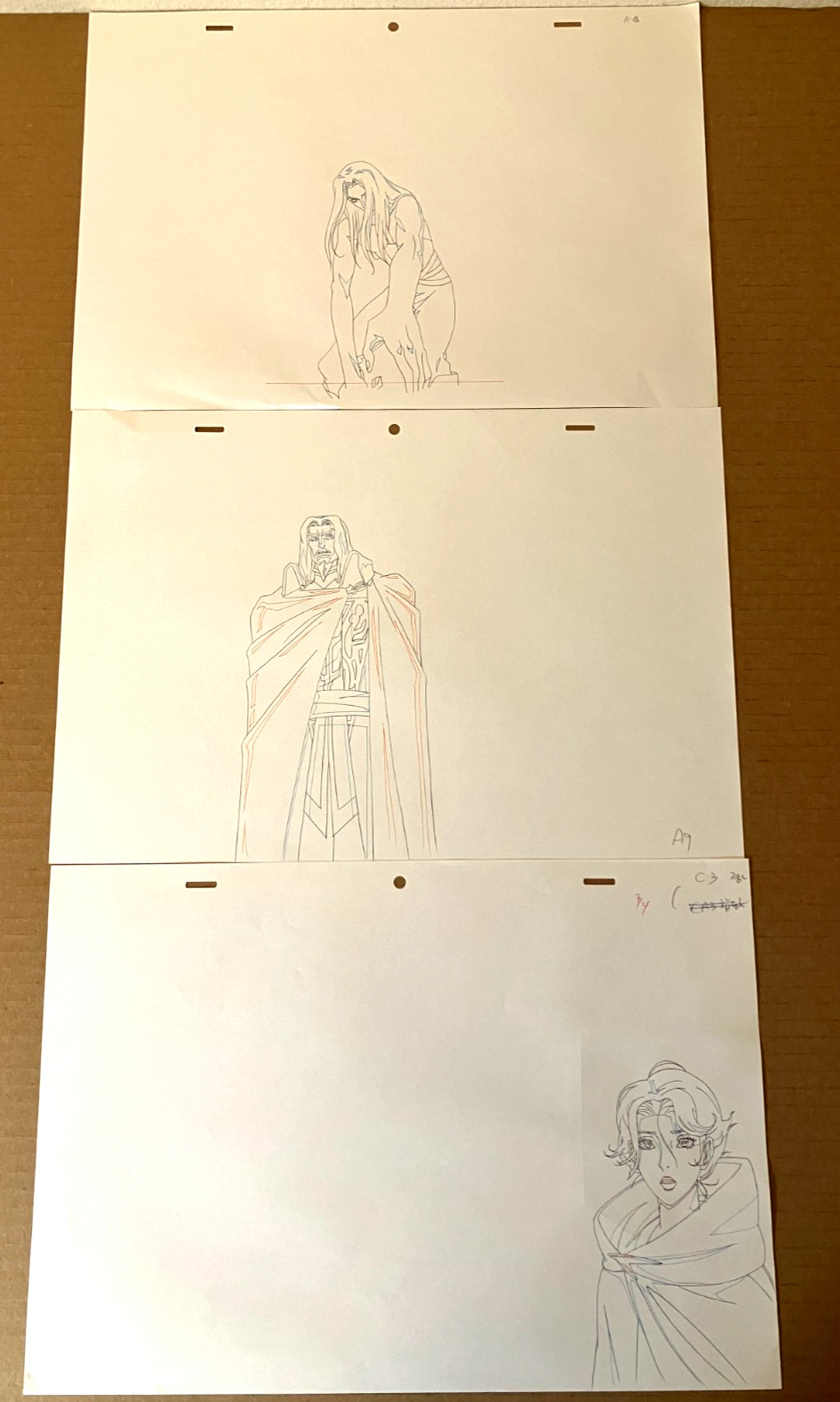 3x Castlevania 2017 Original Production Drawing Alucard Dracula Sypha Pencil cel