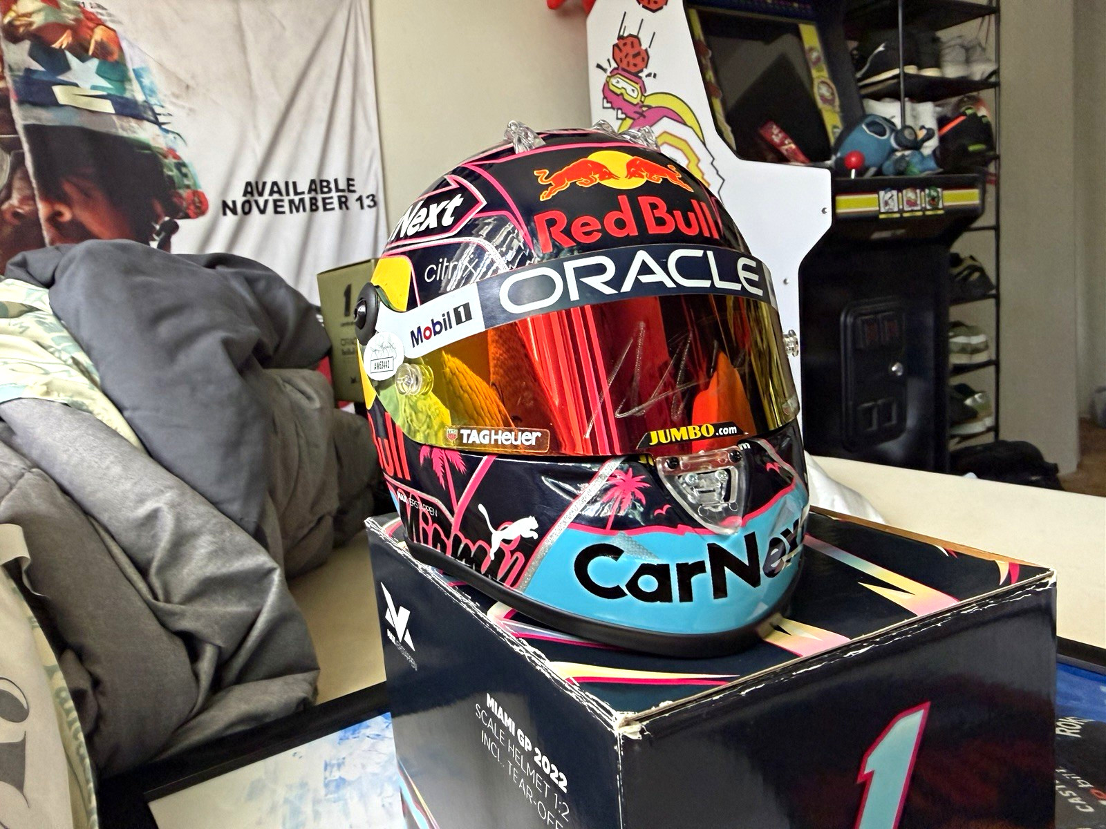 Signed Max Verstappen Miami GP 2022 1:2 Scale Helmet  Limited Edition