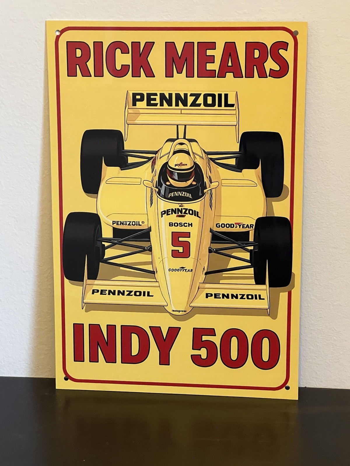 Hi Gloss Rick Mears Indy 500 1988 Race Car Vintage Style Metal sign