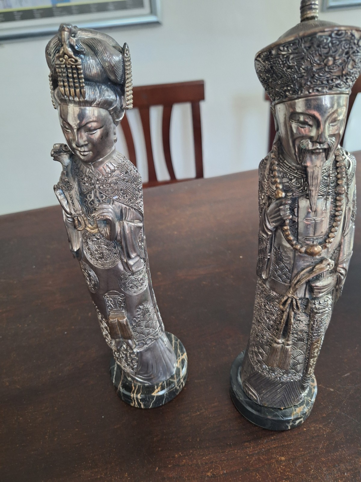 Vintage Italian 800 Silver Laminated Chinese Emperor & Empress Statues