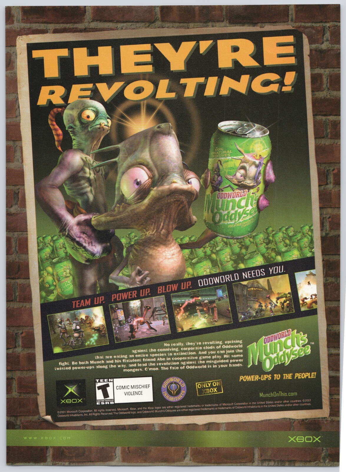 Print Ad 2001 Oddworld Munch\'s Oddysee Xbox Original Video Game Promo Poster Art