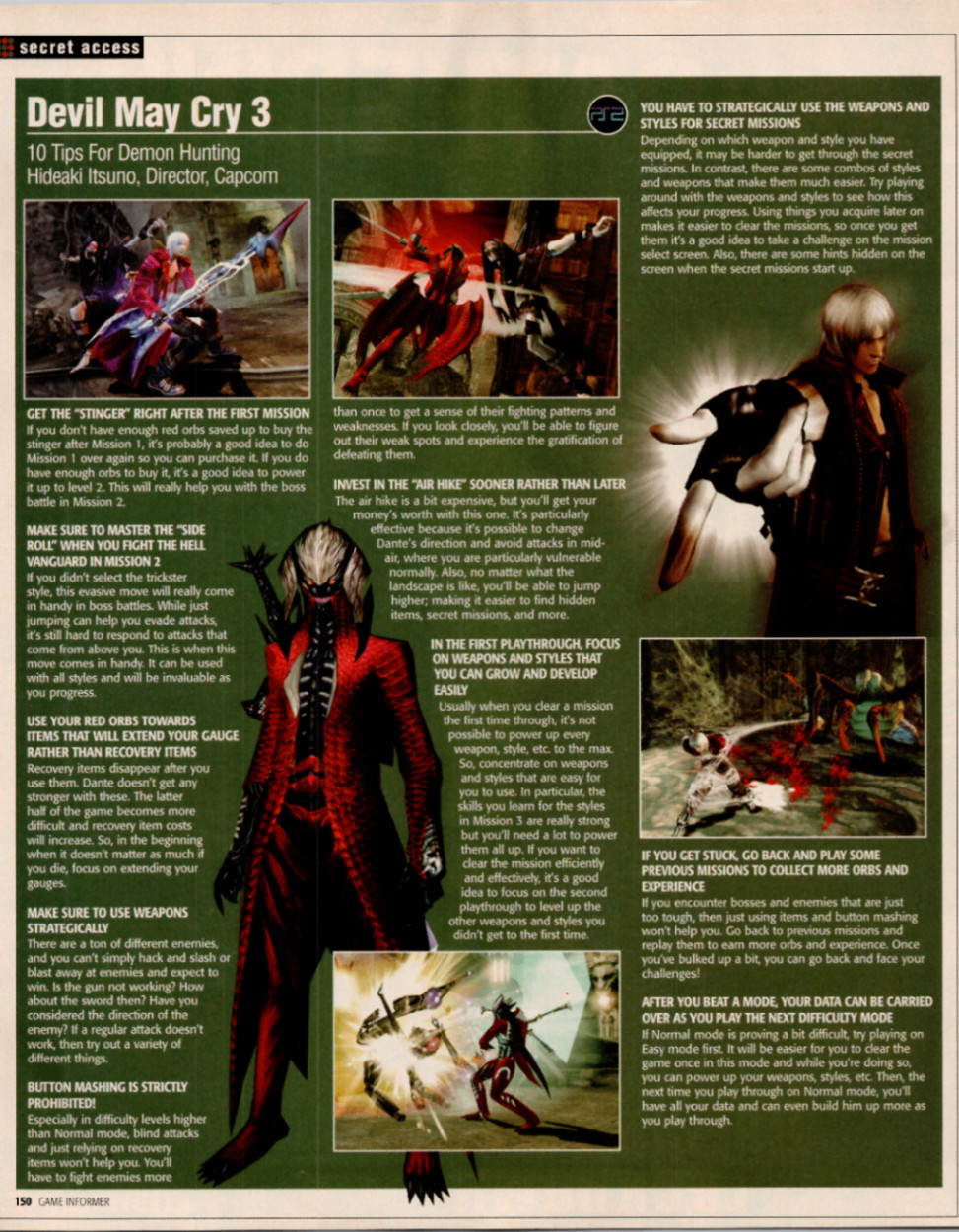 Devil May Cry 3 Game Article Tips Guide Page 2005 Capcom Secret Access