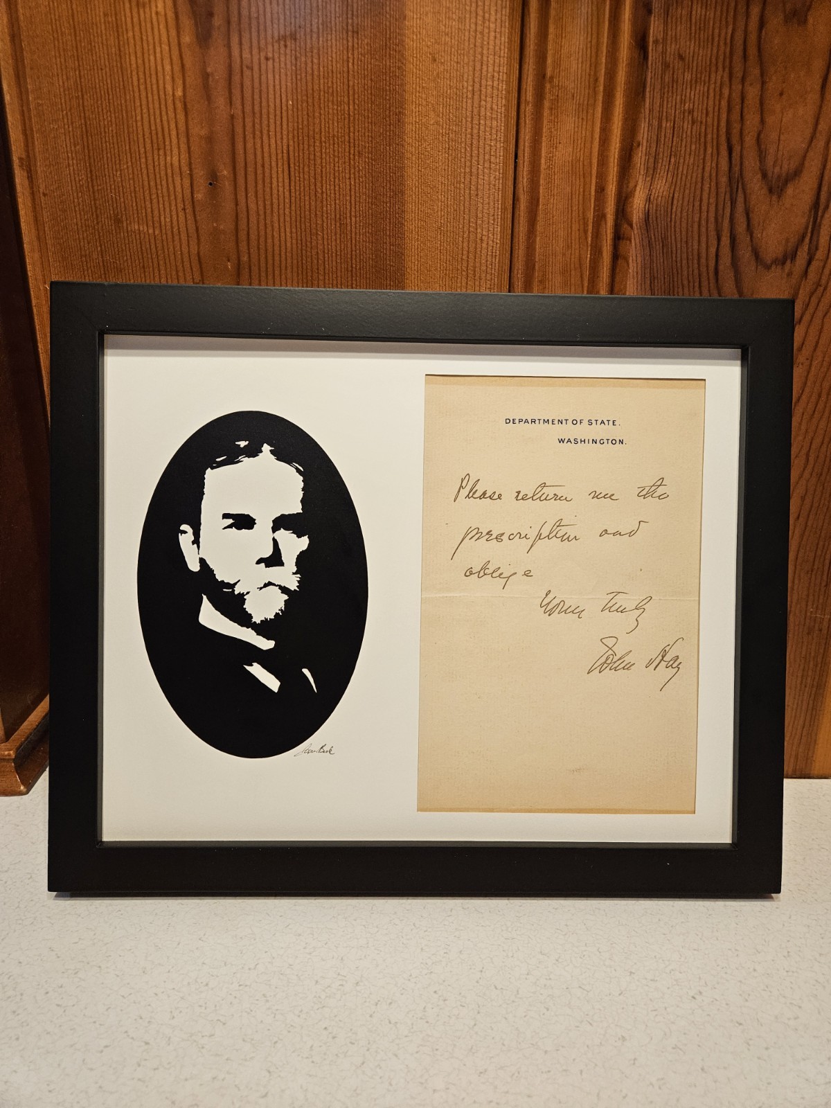 John Hay, Autograph Note Signed, Custom Art Framed